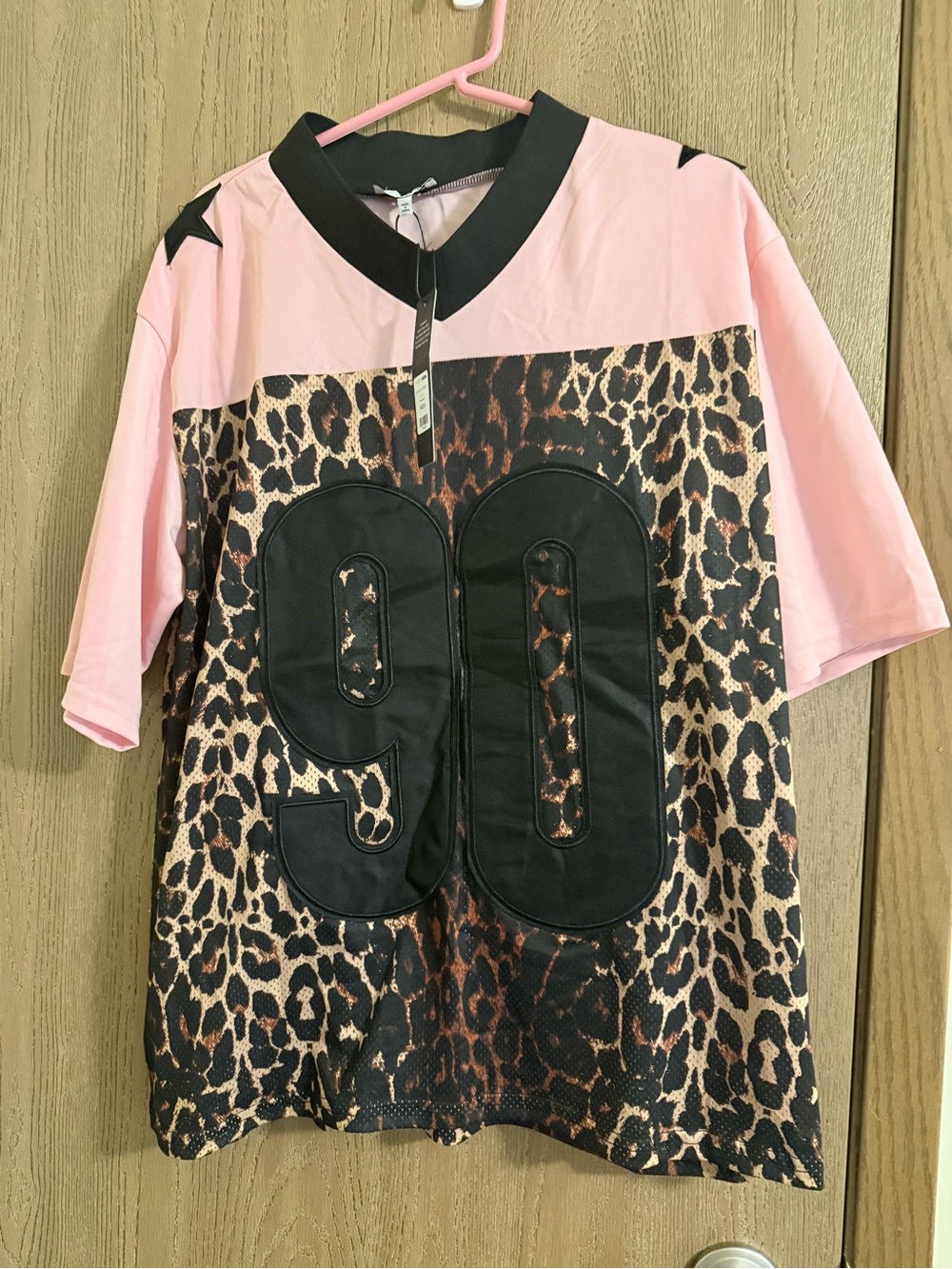 Fashion Nova Pink & Leopard Print '90' Short Sleeve Tee